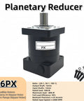 Front view of black NEMA 34 planetary gearbox with square mounting flange and vertical output shaft.
