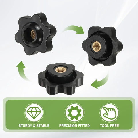 Built Tough Heavy Duty Plastic Screw On Clamping Knobs With Brass Core Grippy Star Knobs Knurled M4 Female Thread Hex Head 1 Inch Diameter