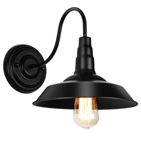 Black Gooseneck Wall Sconce Lighting Industrial Barn Style Vintage Farmhouse Wall Lamp With Metal Back Plate 110 To 240V Not Waterproof
