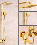 NUHSLF Shower System Luxury Brass Golden Shower Faucet Single Lever 8Inch Rain Shower Mixer Kit with Bidet Sprayer/Hand Shower/Tub Filler Rr22 E detailed view of faucet and rain shower head