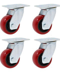 Heavy Duty Swivel Casters With Premium Polyurethane Treads Built Tough For Heavy Loads Rolls Quietly Across Shop Floors set of four red polyurethane wheels with steel brackets