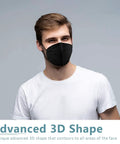 Person wearing KN95 Face Mask 40 Count 5-Ply Cup Design Dust Protection Masks Breathable Filtration Against PM2.5 Black Color