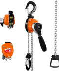 Orange manual chain hoist, 1/4 ton, 5 ft lift, alloy steel chain, with top suspension hook and bottom load hook