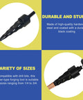 Close-up of Five In One HVAC Swage Tool Set for Copper Tubing with sturdy black-coated drill bit expander and swager kit features.