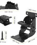Built Tough 15 Pack Folding Hinges Self Locking Brackets With All Screws Quick Zero To Ninety To One Eighty Setup Cold Rolled Steel table hinge close-up with dimensions.