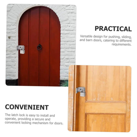 Heavy Duty 4 Inch Stainless Steel Barn Door Latch For Secure Pool Gate And Wooden Fence Install With Rock Solid 90 Degree Hasp Design on a red door.