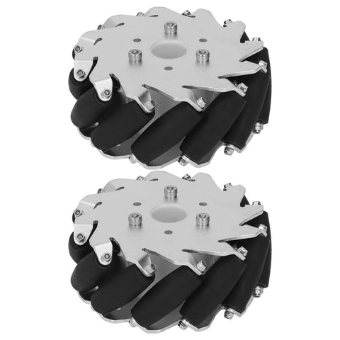 127mm omni directional wheel kit for robot car, 45kg capacity, 12 rubber rollers, aluminum alloy chassis, stable 360-degree maneuvering.