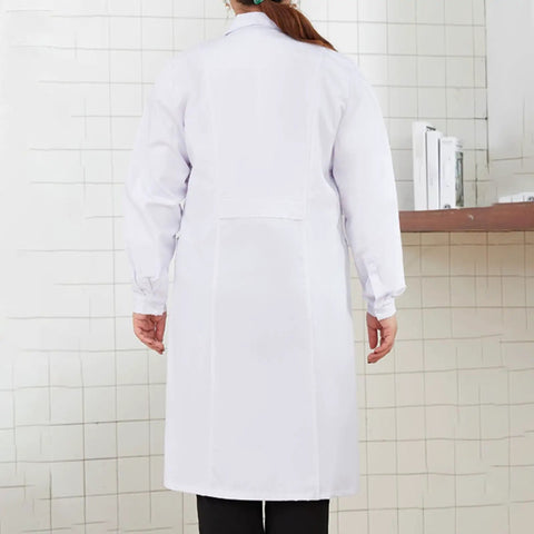 Back view of Unisex Doctor Lab Coat With Pockets For Women And Men, Long Sleeves, Stain Resistant Breathable Workwear
