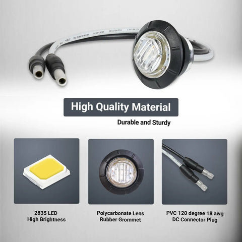 20 Pack 3/4 Inch Clear Lens Amber Side Marker Lights with connector plug, 2835 LED, polycarbonate lens, and 2-pin wire harness