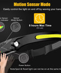 Rechargeable Headlamp With 230 Degree Wide Beam And Motion Sensor For Adults, highlighting motion sensor feature.