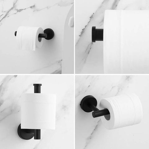 Matte Black 10 Piece Bathroom Hardware Set Includes Two 24 Inch Towel Bars A Towel Ring A Toilet Paper Holder And Four Robe Hooks Rustproof Metal Bath Accessories For A Modern Home Upgrade showing close-up of toilet paper holder
