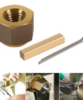 Brass Prop Nut Kit For Inboard Boats That Fits One Inch And One Eighth Inch Shafts Upgrade Your Ride With A Direct Replacement For Worn Or Broken Prop Nuts On Mastercraft Nautique Malibu Supra Sanger Axis Correct Craft And More showing brass nut, key, and cotter pin with installation images.