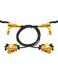 Meteorolite gold MTB hydraulic disc brake set for mountain bikes; aluminum levers with 1000/1700mm hoses, two calipers