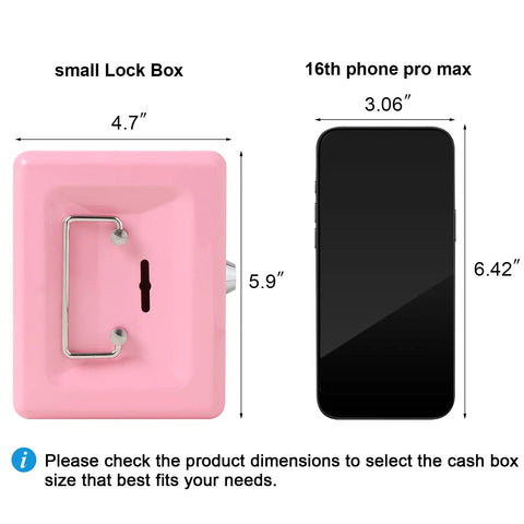 Kid Friendly Locking Cash Box With Top Slot Pink Metal Money Safe For Coins And Cash Portable Small Safe Box For Jewelry And Valuables Compact 5.9 By 4.7 By 2.9 Inches shown next to smartphone for size comparison