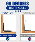 Comparison of 90-degree L bracket from 22Pc L Bracket Corner Brace Set Black Stainless Steel and a non-90-degree bracket