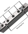 5 Way Pneumatic Manifold Air Distribution Block For Compressors, Aluminum Alloy Beefy Block With Dual Inlet G1/2 And Dual Outlet G1/4 view