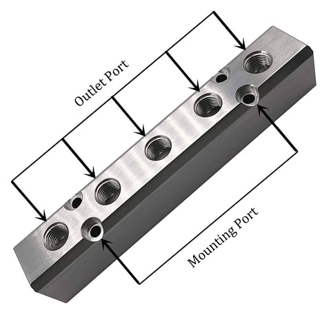 5 Way Pneumatic Manifold Air Distribution Block For Compressors, Aluminum Alloy Beefy Block With Dual Inlet G1/2 And Dual Outlet G1/4 view