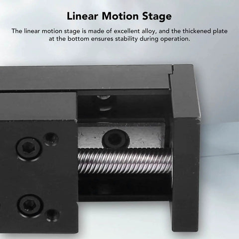 100mm Stroke Linear Slide Table For CNC Router And Optical Measurement, 28 Stepper Motor, Single Rail Linear Motion Stage, 1.8 Degree Step Angle, Beefy Alloy Construction For Ultra Solid Precision And Vibration Dampening, alloy screw detail
