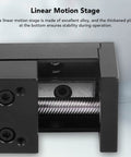 Rock Solid Manual Linear Rail Slide Table With 100mm Stroke And 28 Stepper, Ideal Linear Stage For CNC Router Parts X Y Z Motion, Rugged Guide Rail System Delivers Quiet, Precise Movement, close-up alloy screw rail