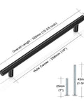 10 Pack 256mm Center To Center Black Bar Cabinet Pulls Modern T Bar Handles, hollow stainless steel, 12mm dia, 32mm projection, 12 inch length