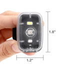 Hand holding compact 1.8x1.2 inch Clip On Safety Light For Night Running And Cycling With Five Modes, High Visibility Tail Light