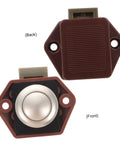 Keyless Push Button Door Latch Lock For Rv Cabinets And Drawers Low Profile Build Heavy Duty Zinc Alloy Hardware, showing front and back views.
