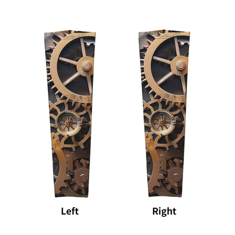 Lock In Your Cool Vibe With These Dope Steampunk Mechanical Gears Arm Sleeves, left and right view, featuring gear design, 43 cm long.