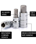 Master Hex Bit Socket Set With Quarter, Three Eighth, And Half Inch Drives For SAE And Metric Allen Bits in S2 and CR-V Steel