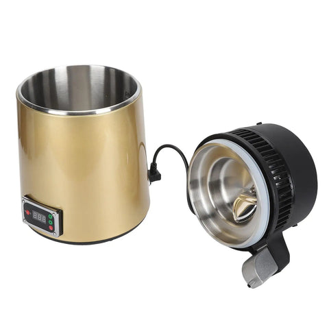 Smart Four Liter Automatic Water Distiller Featuring Heavy Duty Stainless Steel Chamber And 750W Heater, gold outer casing.