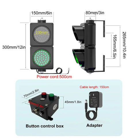 Industrial Led Traffic Stop Light With Bright Red And Green Lenses Plug And Play Toggle Switch For Loading Bays dimensions and control box