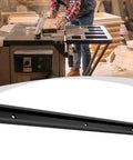 Pro Grade Woodworking T Slot Track 30mm Wide Aluminum Alloy Rail with worker cutting wood on table saw