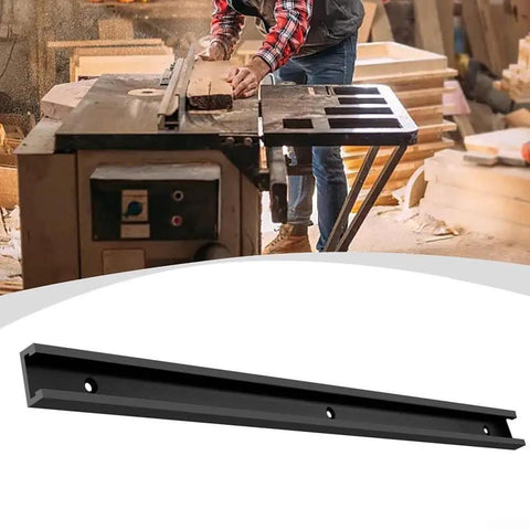 Pro Grade Woodworking T Slot Track 30mm Wide Aluminum Alloy Rail with worker cutting wood on table saw