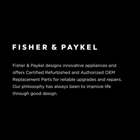 Fisher & Paykel logo design showcasing innovative appliances and reliable OEM replacement parts on a dark background.