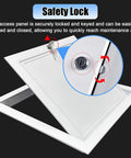 Heavy Duty Aluminum Attic Access Hatch Panel With Solid Lock And Key showing safety lock mechanism for secure access.