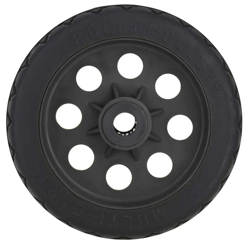 Heavy Duty 8 X 2 Inch R Trac Caster Wheels 2 Pack With Symmetrical Polymer Hubs And Zero Flat Guarantee top view of polyurethane wheel.