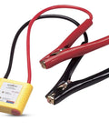 12-24V Anti Zap Vehicle Electronics Protector for Jump Starting and Booster Packs, showing yellow box with red and black clamps.