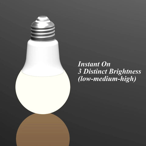 Three Way A19 LED Light Bulbs, 40 60 100 Watt Equivalents, Instant On Low Medium High Settings, Omni Directional, glowing bulb