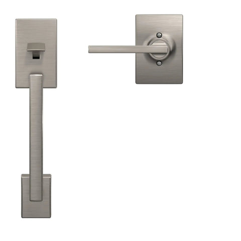 Century Front Entry Handleset With Latitude Lever Satin Nickel Finish, Lower Half Grip, Tough All Metal Build, Ideal For Secure Entry Doors