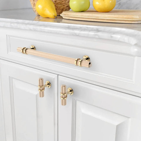 Ten Pack Knurled Gold Cabinet Pulls Eight Point Four Inch Length With Six Point Three Inch Center Hole Brushed Brass Kitchen Cabinet Handles For Drawers Dressers Cupboards Wardrobes