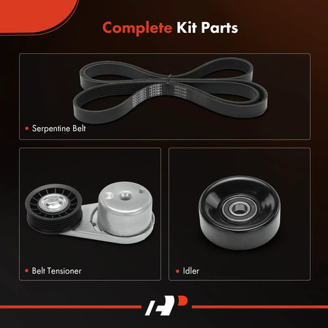 Beefed-Up Engine Serpentine Drive Belt Kit With Tensioner And Idler Pulley For Ford Explorer 2002-2005 And Mercury Mountaineer 4.0L V6