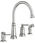 Edison One-Handle High Arc Kitchen Faucet With Side Sprayer And Soap Dispenser, 4-Hole Mount, Spot Resist Stainless Finish