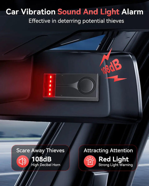High Sensitivity Car Vibration Alarm With Remote, 108dB Siren And LED Flashing Security Light, mounted on car sun visor