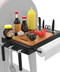 Grill Side Shelf Caddy For Pit Boss 700 And 820 Pellet Grills Easy Access Serving Tray With Paper Towels Holder And 3 Hooks Durable Mounting Shelf For Pit Boss Accessories Your Go To Pellet Grill Upgrade with condiments and utensils