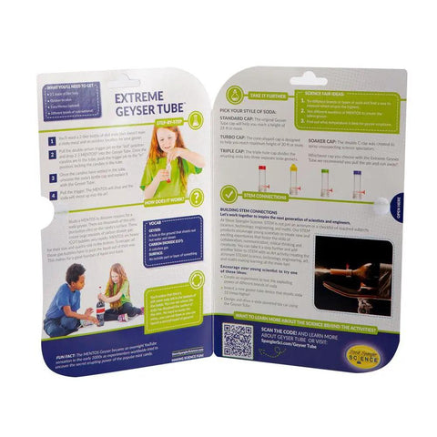 Extreme Geyser Tube Science Kit For Kids With Mentos And Soda Lab Experiment instruction guide with images and details
