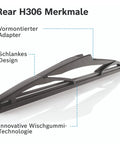 Rear Wiper Blade H306 12 Inch OE Replacement For All Weather Performance With No Fuss Easy Clip Install And Quiet Smooth Wipe 3397011432 Compatible Pack Of 1 shown with adapter and sleek design.