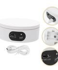Rotatable Jewelry Display Stand With Electric Motorized Turntable Skid Base top view with USB cable and controls for direction.