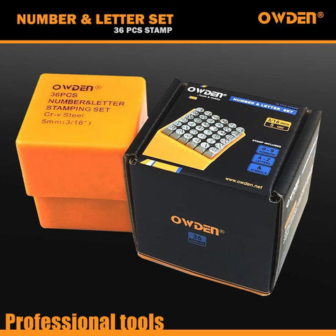 OWDEN 36-piece steel stamp set with 3/16 in (5 mm) letter and number punches for jewelry stamping