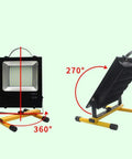 JUDYSSY Led Flood Light Emergency Portable Searchlight Mobile Portable Chargin, White Light,150w, showing adjustable angles.
