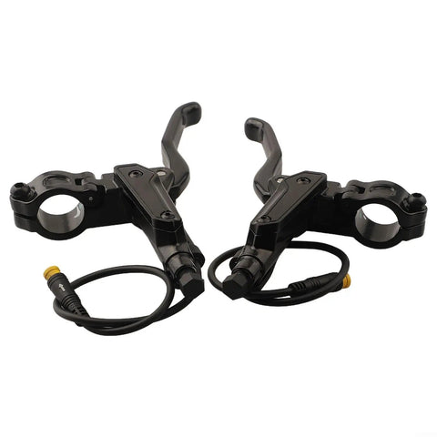 Top Notch E Bike Hydraulic Brake Lever With 22mm Aluminum Alloy Build Offering A Smooth 3 Pin Switch Setup For Serious Riders Seeking Super Durable And Leak Proof Performance On Every Wild Ride. pair of black 22mm aluminum hydraulic brake levers with sensor cables