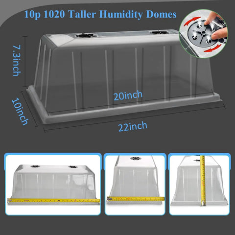 Extra Tall 7.3 Inch Humidity Domes For 1020 Seed Trays With Adjustable Vents Thick Clear Plastic BPA Free Fits Standard 10 By 20 Germination Propagation Cloning Ideal For Vigorous Seedlings And Fast Germination